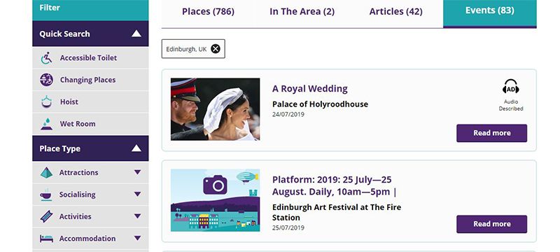 Photo of Euan's Guide events page.