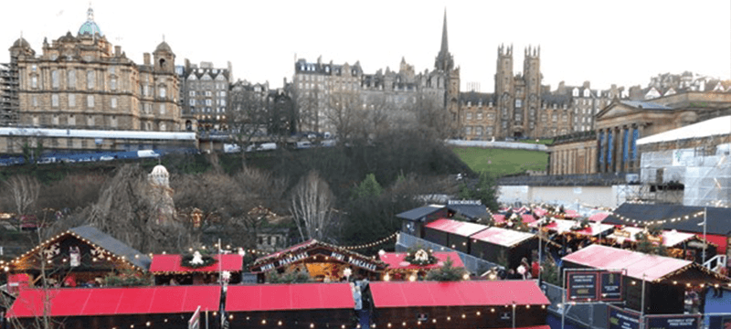 View of Edinburgh Christmas Markets from Princes Street