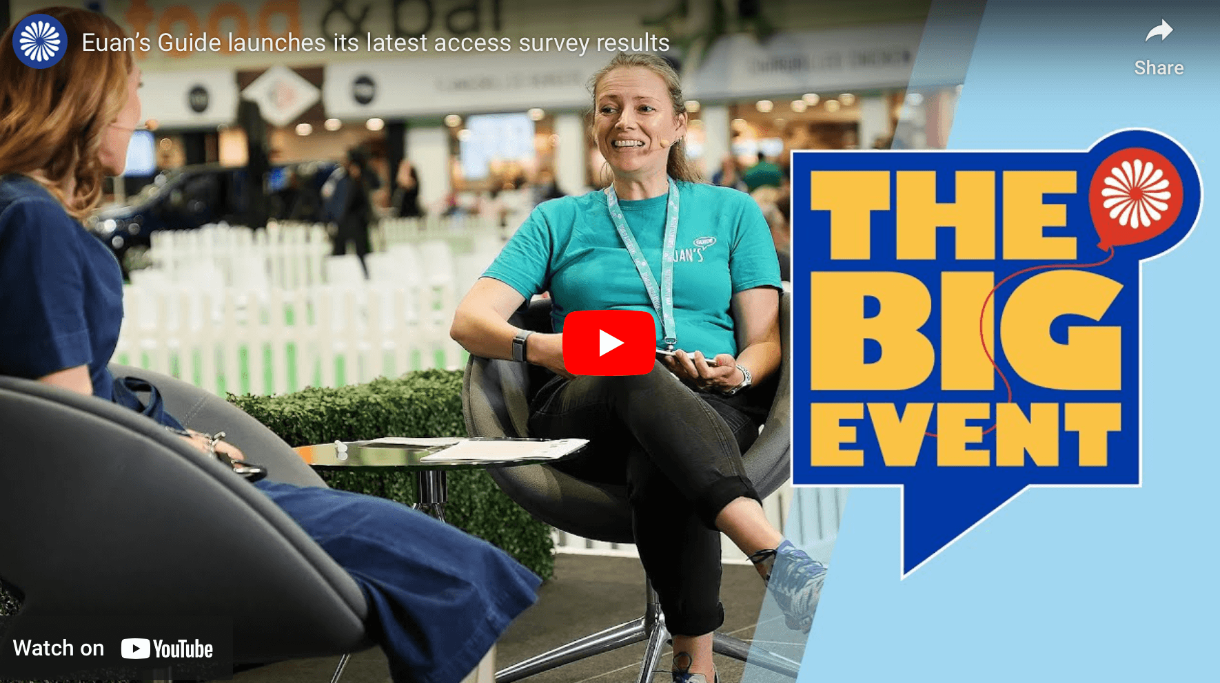 A screenshot of The Big Event studio chat between Motability Operations and Antonia of Euan's Guide