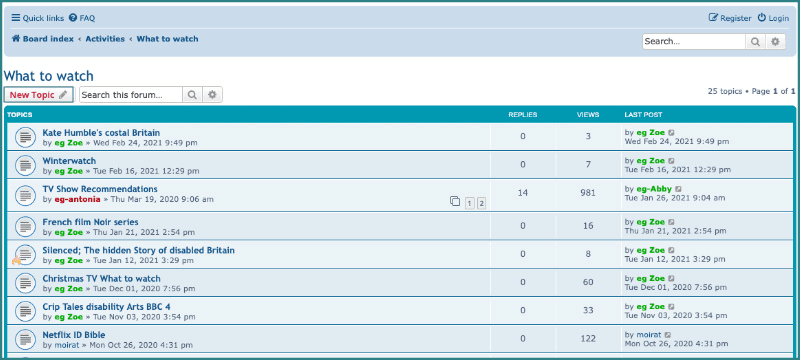 Image of the what to watch section of our forum.