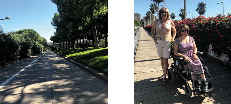 Image of the Turia river bed and an image of my mum and I walking in the river Turia